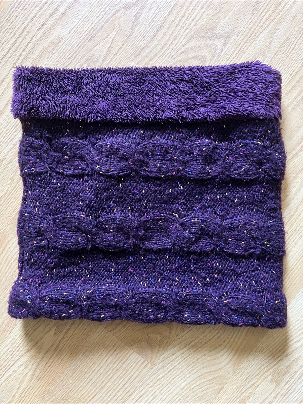 Plush-Lined Purple Cable Knit Neck Warmer